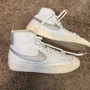Women’s Nike Blazers; size 7.5; silver and white;barely worn; great condition